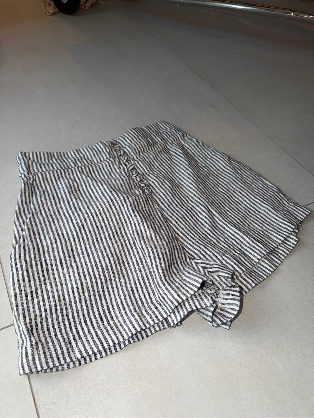 Reformation Black & White High-Waist Striped Button-Front Shorts